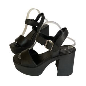 SODA Women’s Black Platform Block Heel Sandals Ankle Strap Y2K Size 8.5